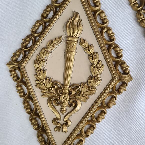 Vintage 70s Homco gold cream wall plaques four classical motifs 8 x 14 - Picture 7 of 7